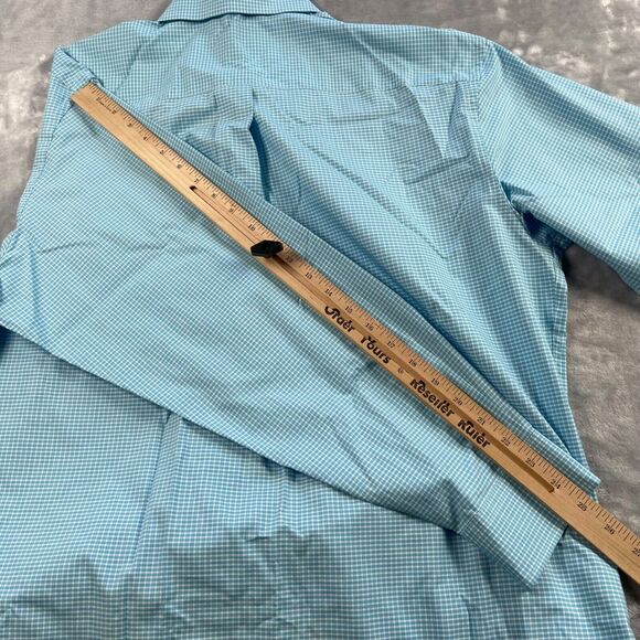 Jos A Bank Shirt Men Large Turquoise Gingham Check Cotton Travelers Button Front - Picture 12 of 16